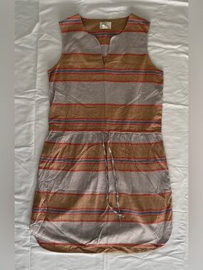 Caslon Striped Sleeveless Midi Dress in Taupe, Rust and Blue